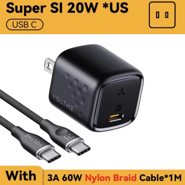 VOLTME Revo 20W Mini USB-C Wall Charger with 60W C to C Cable
